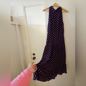 NEW Long dress Sam Edelman Size 10 navy with pink dots